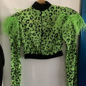 Green Feathery Jazz Crop top Costume